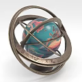 Decorative Globe Model With Metallic Circular Rings And Colorful Terrain 3d model