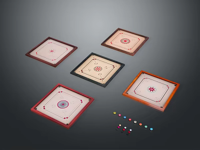 Colorful Tabletop Game Sets With Multiple Boards Various Border Colors And Matching Balls For Family Fun 3d model