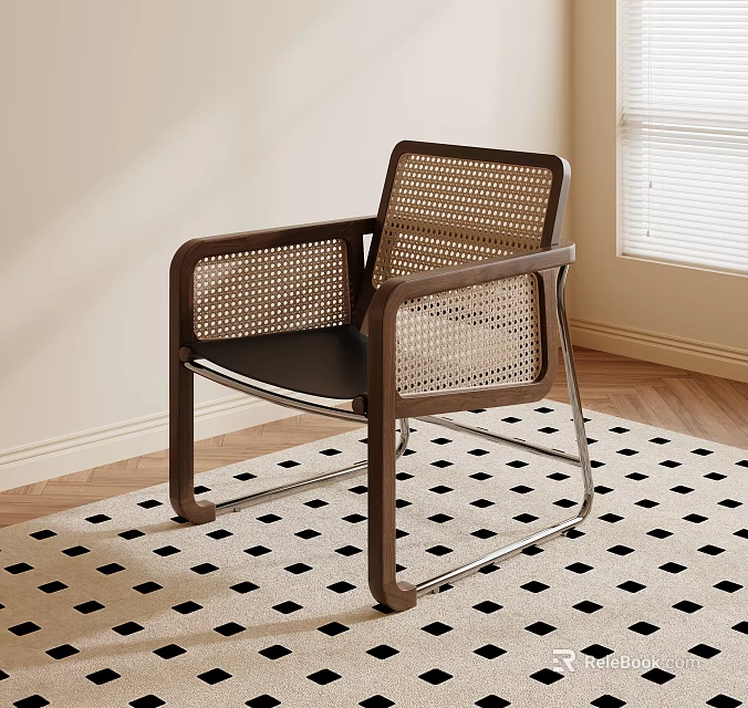 Stylish Rattan Woven Leisure Chair With Solid Wood Frame And Metal Support For Living Room 3d model 