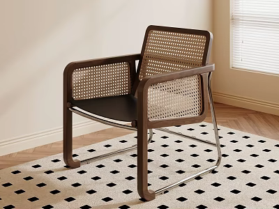 Stylish Rattan Woven Leisure Chair With Solid Wood Frame And Metal Support For Living Room 3d model