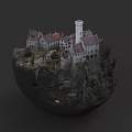 European Architecture Cluster With Red Tiled Roofs Tower And Cliffside Greenery