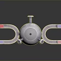 Metal Sphere With Horseshoe Magnets And Red Poles On Reflective Surface