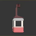 Pink And White Cable Car Hanging On Red Cables Against Dark Background