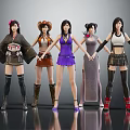 Five Female Characters in Various Outfits Standing with Different Style Costumes and Long Boots