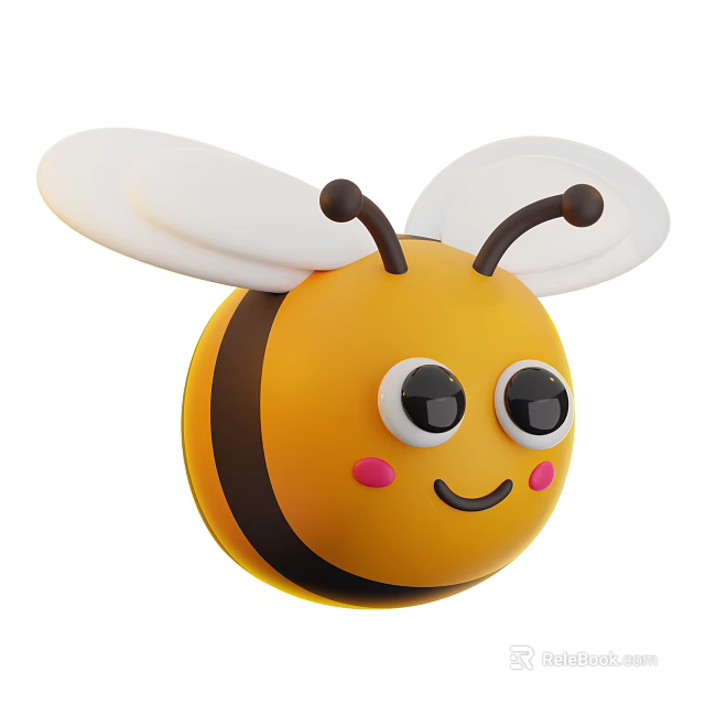Cartoon Flying Bee With Yellow Body Black Stripes White Wings Big Eyes And Smiling Face 3d model 