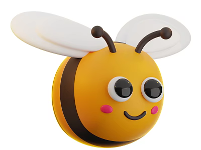 Cartoon Flying Bee With Yellow Body Black Stripes White Wings Big Eyes And Smiling Face 3d model