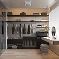 Modern Walk-in Closet Design Featuring Open Shelves Hanging Rods Storage Cabinets And Full Length Mirror