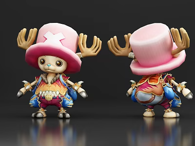 Cute Cartoon Character Electric Toy Featuring Pink Hat Antlers Colorful Clothes And Front Back Views 3d model