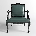 Green Leather Upholstered Leisure Chair With Dark Wooden Carved Frame And Armrests