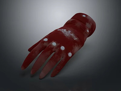 Unique Red Glove With White Dots And Decorative Pattern Design Style 3d model