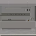 Modern Reception Desk With Bristol Limited Company Sign Computer Flower Vase And Green Plant