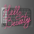 Pink Decorative Neon Lights With Hello Beauty Lettering And Black Grid Frame