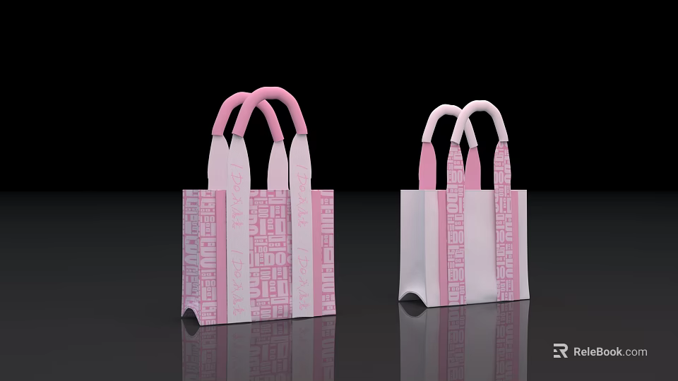 Two Stylish Pink And White Shopping Bags With Pink Handles And Patterned Design 3d model 