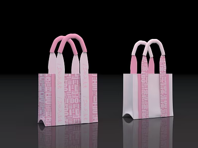 Two Stylish Pink And White Shopping Bags With Pink Handles And Patterned Design 3d model