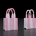 Two Stylish Pink And White Shopping Bags With Pink Handles And Patterned Design