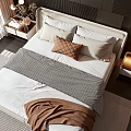 Modern Bedroom With Beige Double Bed Dark Wooden Wall Paneling Pendant Lights And Nightstands