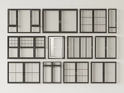 Modern windows Aluminum alloy floor-standing sliding casement window combination 3d model