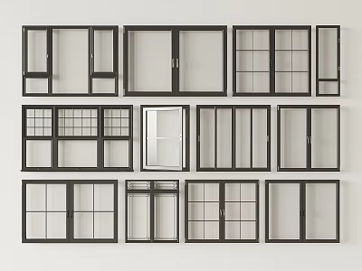 Various Stylish Casement Windows With Different Frame Designs And Glass Panels 3d model