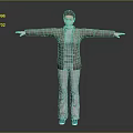 Game And Movie Character 3D Model With Arms Outstretched Brown Jacket Gray Outfit Blue Shoes