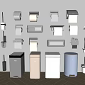 Modern trash can public trash can public toilet trash can roll paper box paper box toilet brush 3d model