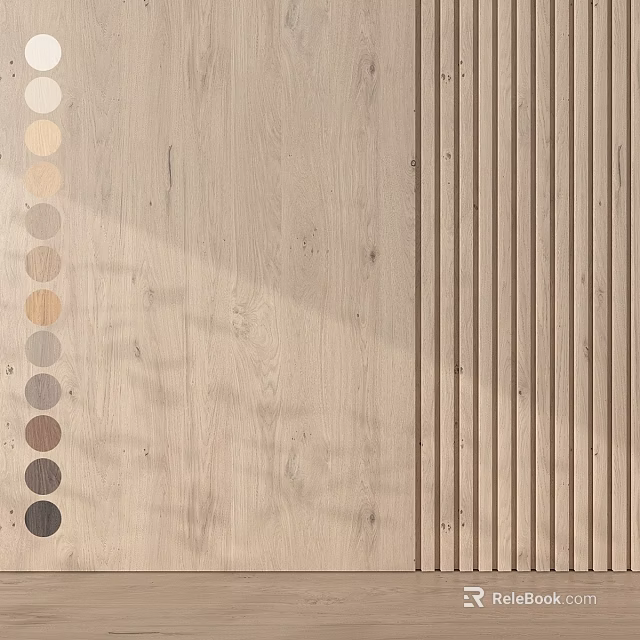 Wooden Components Display With Color Samples Vertical Stripes And Natural Wood Texture 3d model 