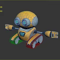 Cute Yellow Robot With Big Blue Eyes And Tracked Base Extending Arms
