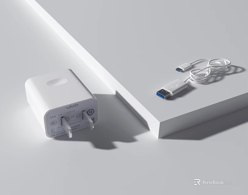 OPPO White Portable Mobile Charger with USB Data Cable and Sleek Design 3d model