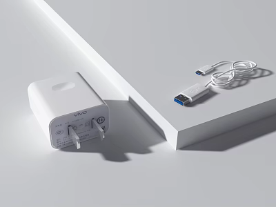 OPPO White Portable Mobile Charger with USB Data Cable and Sleek Design 3d model
