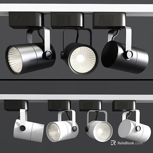 Sleek Modern Track Mounted Downlights And Spotlights With Black White Adjustable Heads 3d model 