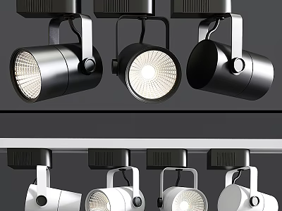 Sleek Modern Track Mounted Downlights And Spotlights With Black White Adjustable Heads 3d model