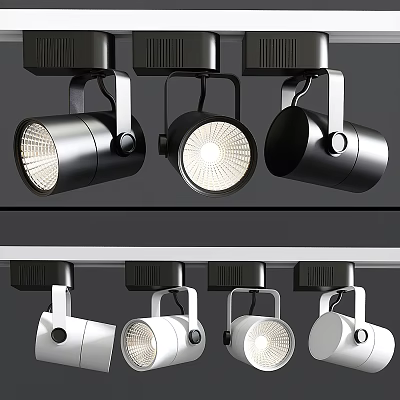 Sleek Modern Track Mounted Downlights And Spotlights With Black White Adjustable Heads 3d model