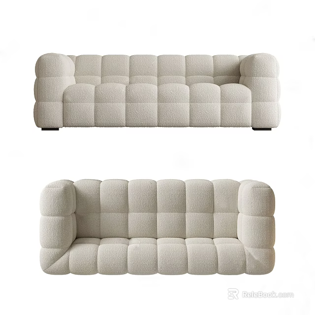Modern Beige Sectional Sofa With Tufted Block Design And Padded Seats 3d model