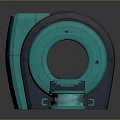 Turquoise Gray Medical Scanner with Circular Aperture and Movable Examination Table