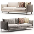 Neutral Fabric Two Seater Sofa With Patterned Pillows And Wooden Legs 3d model