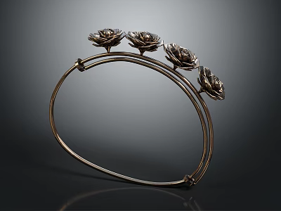 Elegant Golden Tiara with Four Rose Ornaments for Fine Jewelry Collection 3d model