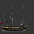 Classic Tall Sailing Ship With Multiple Masts Union Jack Flag And Black Gold Hull