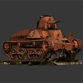 Vintage Red Military Tank With Rustic Tracks Turret And Display Base