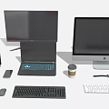 Modern Computer Workspace With Laptops Desktop Keyboards Mouse And Tech Accessories 3d model