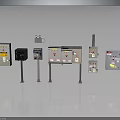 Stand Mounted Industrial Electrical Control Boxes With Distribution Panels Buttons And Labels 3d model