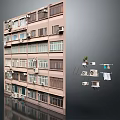 Old Multi Storey Apartment Building Featuring Windows Air Conditioners Hanging Clothes And Potted Plants