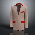 Elegant Beige Single Breasted Suit Jacket With Red Collar And Pockets