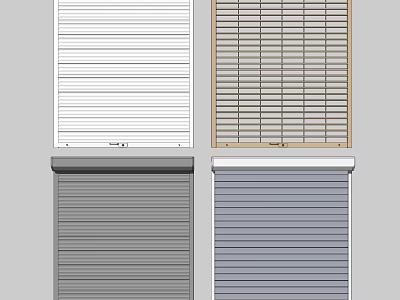 Different Window Blinds And Roller Shades In White Wooden Gray Blue Designs 3d model