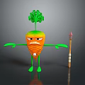Cartoon Carrot With Green Leafy Top Angry Expression Green Arms Legs And A Spear