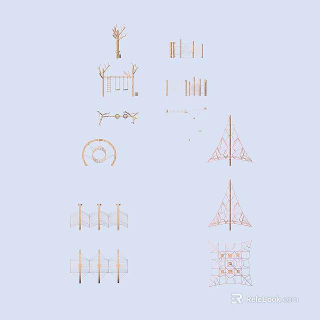 Fun Outdoor Playground Equipment For Kids With Swings Climbing Frames Hoops And Nets 3d model 