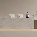 Modern Reception Desk With Marble Countertop Computers Receptionist And Decorative Plant