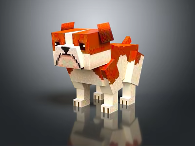 Pixelated Orange And White Bulldog Standing Pose 3D Digital Art Model Design 3d model