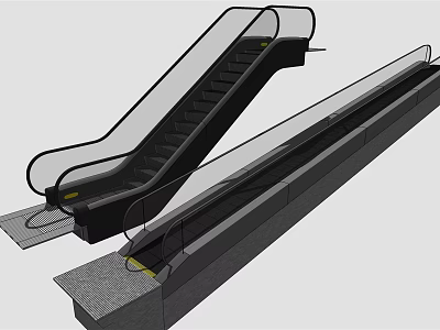 Modern Escalator Design With Black Steps Transparent Handrails And Up Down Direction 3d model