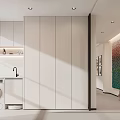 Modern Home Balcony Interior With Washing Machine White Cabinets And Window