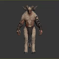 Fantasy Horned Animal With Fur And Arm Tattoos Standing Humanoid Figure