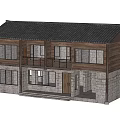 Two Story Rural Self Built House With Wooden Walls Stone Base And Tile Roof